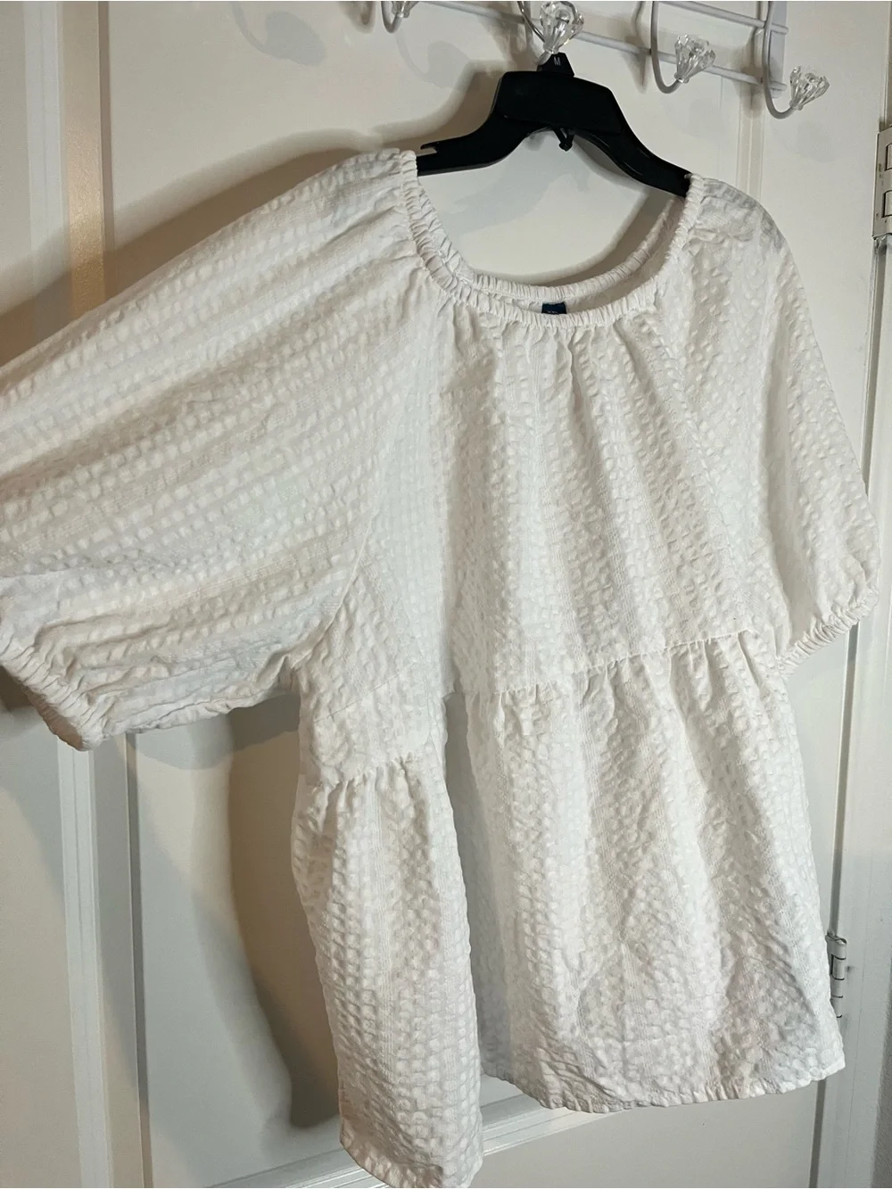 Old Navy Puff-Sleeve Seersucker Babydoll Swing Blouse Square Neck Elastic Sz XXL